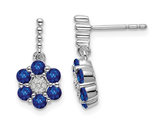 2/3 Carat (ctw) Blue Sapphire Flower Drop Earrings in 14K White Gold